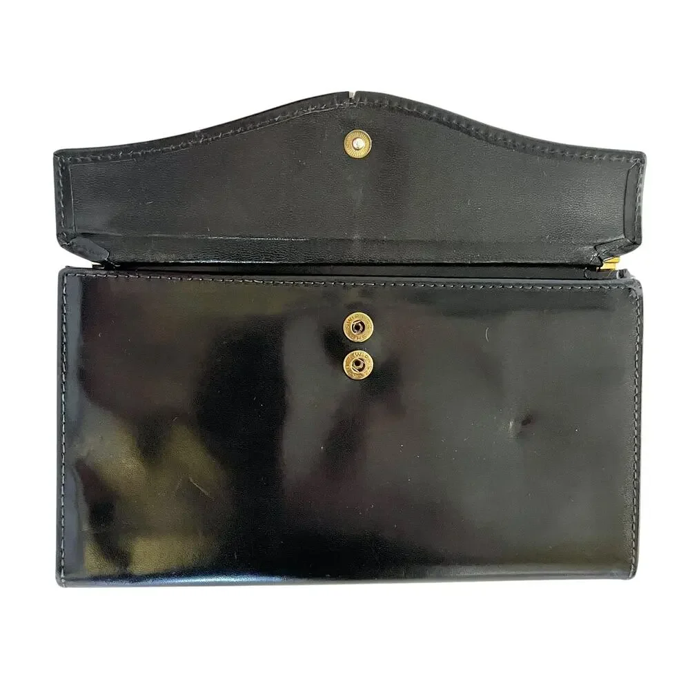 Vintage Bosca Black Full Grain Leather Continental Checkbook Frame Clutch Wallet